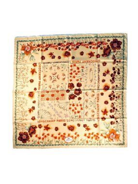 Vintage Longchamp Paris Silk Scarf Floral Botanical Patchwork Print 34" Italy